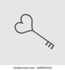 Key heart vector icon eps 10. Love simple isolated symbol.