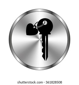 key with heart - vector icon;  metal button