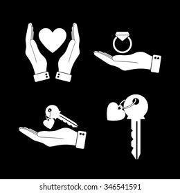 key with heart - vector icon, set