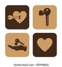 key with heart  - vector icon; set