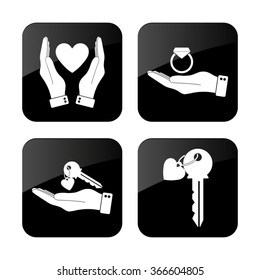 key with heart  - vector icon; set