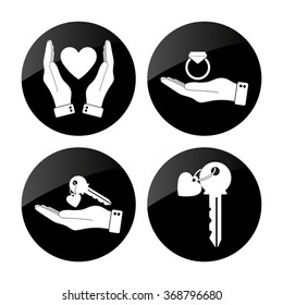 key with heart  - vector icon; set