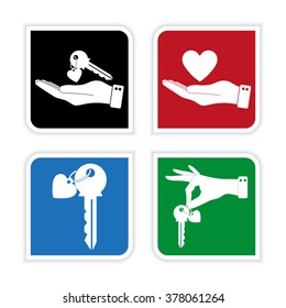 key with heart -  vector icon; set