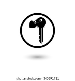 key with heart - vector icon with shadow