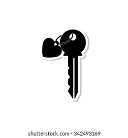 key with heart - vector icon with shadow