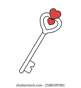 Key with a heart vector illustration.