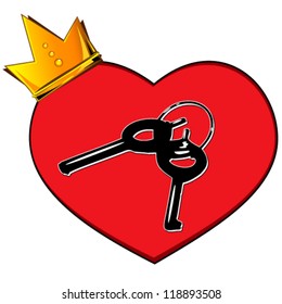 Key to heart. Vector valentine background with heart