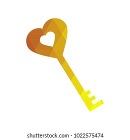 key heart.Graphic red hearts love vector. Golden low poly style.