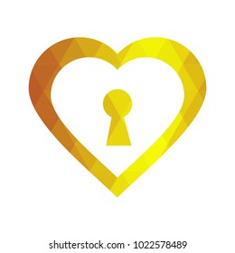 key heart.Graphic red hearts love vector.couple romantic love heart. Golden low poly style.