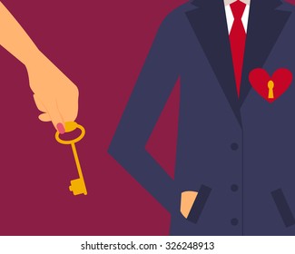 The key to the hearts of men. Concept of love. Vector illustration