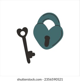 Key and heart-shaped lock. vector illustration