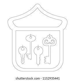 Key holder furniture cartoon. Outlined illustration with thin line black stroke