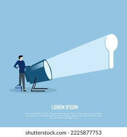 key hole. business man flashlight keyhole symbol idea or keyhole hope. vector illustration