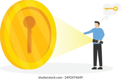 key hole. business man flashlight keyhole symbol idea or keyhole hope. vector illustration

