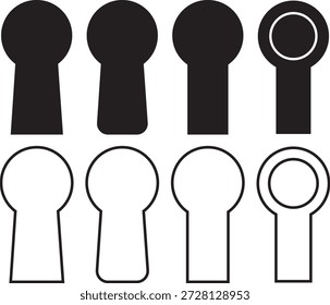 Conjunto de iconos de agujero de llave. Símbolos modernos de bloqueo y desbloqueo. Señales de control de acceso de puerta minimalistas. Iconos de protección de interfaz de Profesional. Formas de ojo de cerradura de Vector para la seguridad
