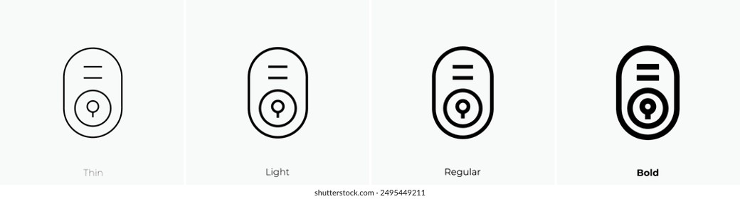 icono de llave de contacto. Diseño de estilo fino, ligero, regular y audaz aislado sobre fondo blanco