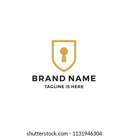key hole keyhole shield secure security protector logo vector icon