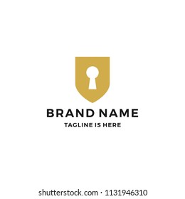key hole keyhole shield secure security protector logo vector icon