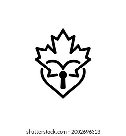 key hole love and maple leaf canadian flag logo design vector illustration
