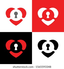 Key hole and love symbol, heart lock logo design template elements