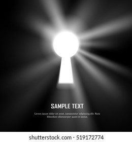 Key Hole On Black Wall With Light And Shiny Glow Effect, Template For Business Concept, Vector Art And Illustration.