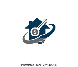 Diseño del logotipo de inicio y apretón de manos. Símbolo de la Ilustración vectorial de la propiedad de la casa.