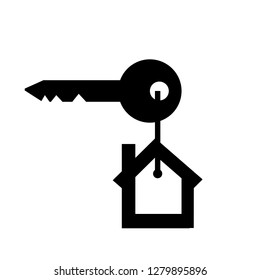 Key from home vector illustration.Flat design of key isolated on white background.Home security key house logo design.