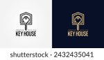 Key house building construction logo design, key house logo with linear concept