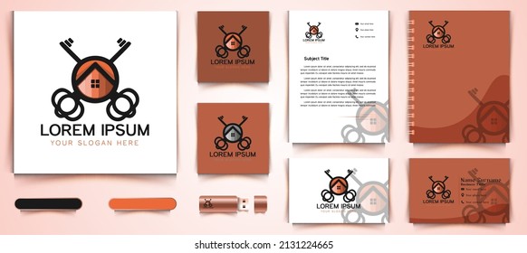 Schlüssel- und Hauszuhause, Sicherheitslogo und Vorlage für die Markendarstellung Designs Inspiration einzeln auf weißem Hintergrund
