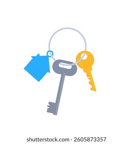  key with house keychain.  Buy or sell building icon or print. Mortgage loan. Housing for rent. Template for sale, rent home. rent house, concept.