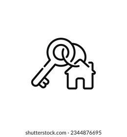 Key house line icon isolated on white background