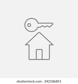 Key for house line icon for web, mobile and infographics. Vector dark grey icon isolated on light grey background.