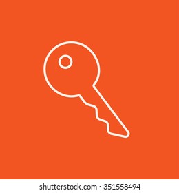 Key for house line icon for web, mobile and infographics. Vector white icon isolated on red background.
