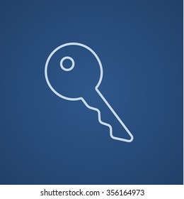 Key for house line icon for web, mobile and infographics. Vector light blue icon isolated on blue background.