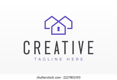 Key House Line Logo Icon Design Template