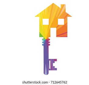 key to house multicolored abstract icon