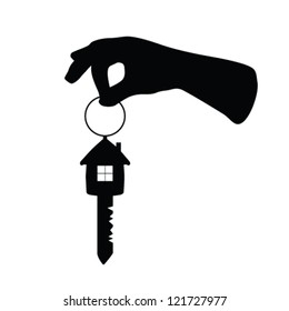 key with house on it and arm vector illustration