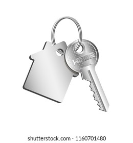 Key house on the ring with a key fob, concept of sale purchase of real estate, rental of property