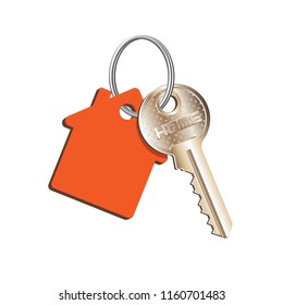 Key house on the ring with a red keychain, concept of sale purchase of real estate, rental of property