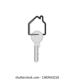 Key with house shape keyring. Real estate flat illustration
