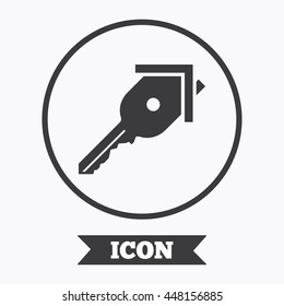 Key from the house sign icon. Unlock tool symbol. Graphic design element. Flat symbol in circle button. Vector