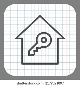 Key, house simple icon, vector. Flat desing. On graph paper. Grey background.ai