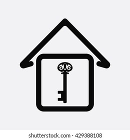 Key for house sketch icon for web and mobile. The concept of the house turnkey. Minimal. House under protection concept.