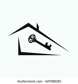Key for house sketch icon for web and mobile. Minimal. House under protection concept. Key for house icon vector illustration. 