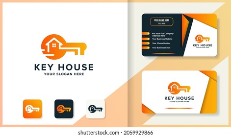 key house technology logo shape and business card design