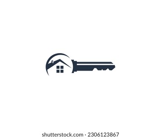 Key House Vector Logo. Real Estate Key Symbol Design. Simple Modern Illustration.