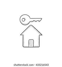 Clave para el icono de esbozo del vector de la casa aislado en el fondo. Tecla dibujada a mano para el icono de la casa. Clave para el icono de boceto de casa para infografía, sitio web o aplicación.