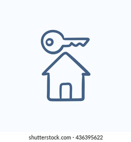 Key for house vector sketch icon isolated on background. Hand drawn Key for house icon. Key for house sketch icon for infographic, website or app.