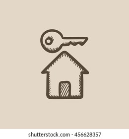 Key for house vector sketch icon isolated on background. Hand drawn Key for house icon. Key for house sketch icon for infographic, website or app.