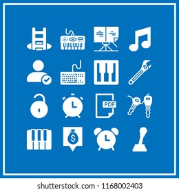 key icon. 16 key vector set. car key, user verification interface symbol, musical note and pdf document icons for web and design about key theme